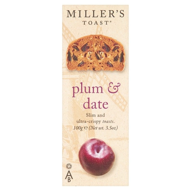 MILLER'S Toast Plum & Date crackers 100g, imported from the UK