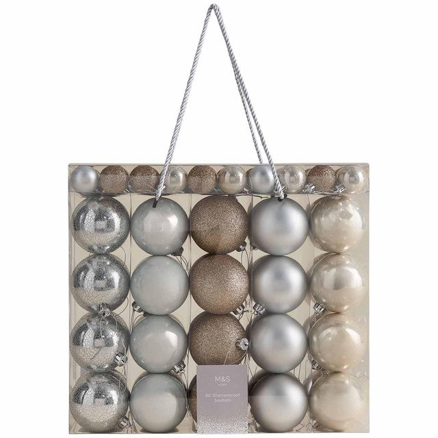 M&S Shatterproof White, Silver & Gold Baubles