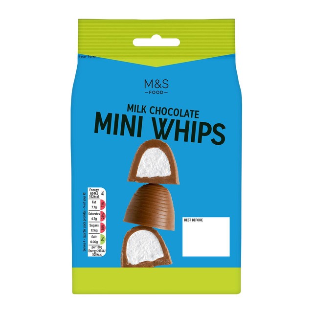 M&S milk chocolate mini whips 120g, imported from the UK