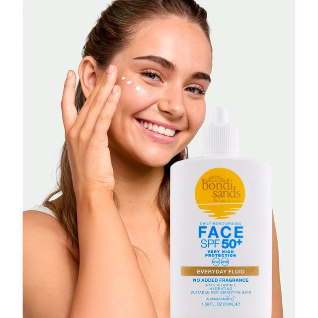 Bondi Sands SPF50+ face sun fluid pump, imported from the UK