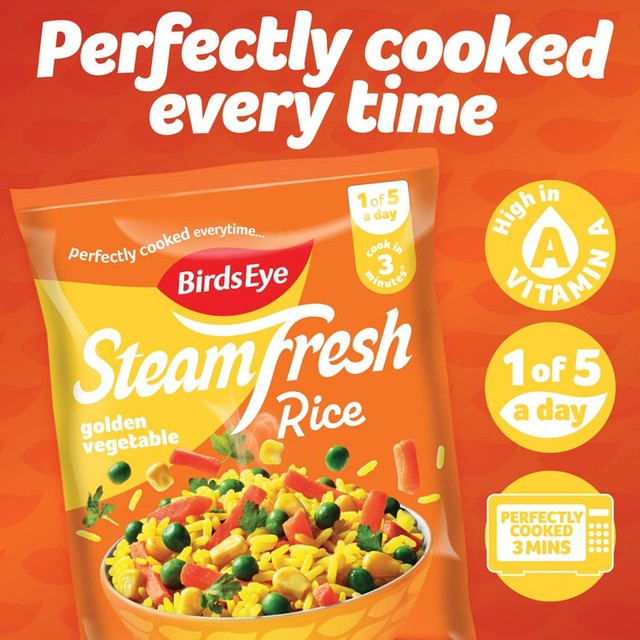 Birds Eye Golden Vegetable Rice frozen steam bags, UK version
