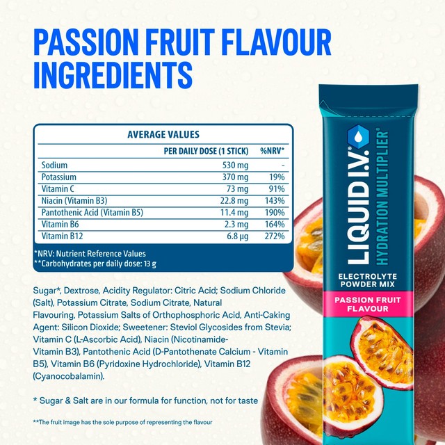 Unilever Liquid I.V. passion fruit hydration sachets 6x16g, UK version