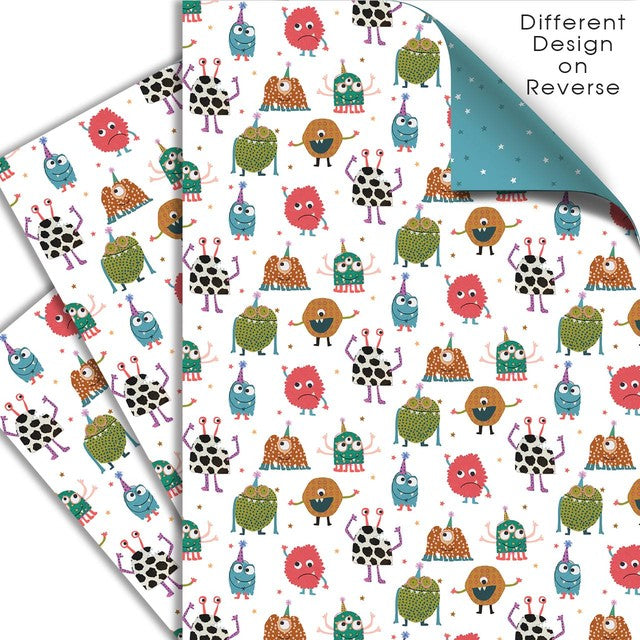 Deva Designs Monsters double-sided gift wrap sheets 3 sheets 50cm x 70cm, imported from the UK