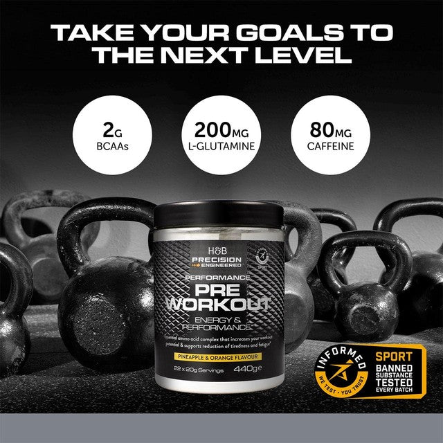 Precision Engineered Pre Workout Powder Pineapple Orange 440g, UK version