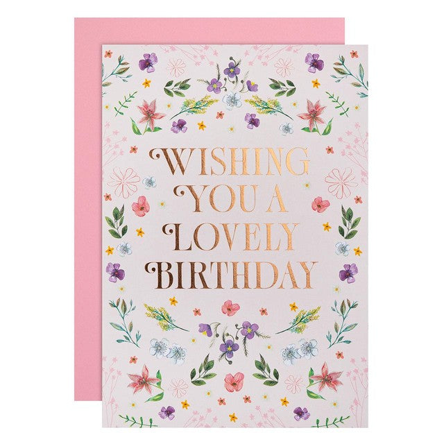 M&S flower pattern birthday card 13.8cm x 20.2cm, imported from the UK