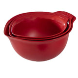 KitchenAid mixing bowl set in red with 2.4L, 3.3L, and 4.3L capacities, UK version