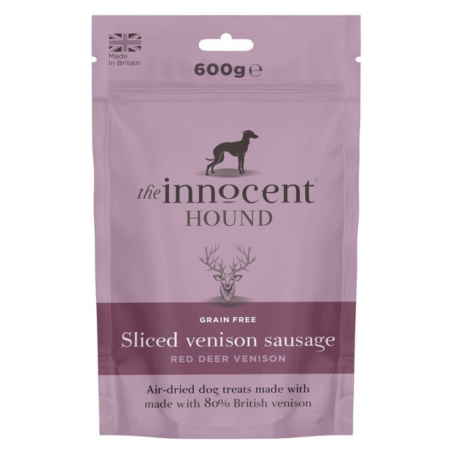 The Innocent Hound sliced venison sausage dog treats 600g (British brand)