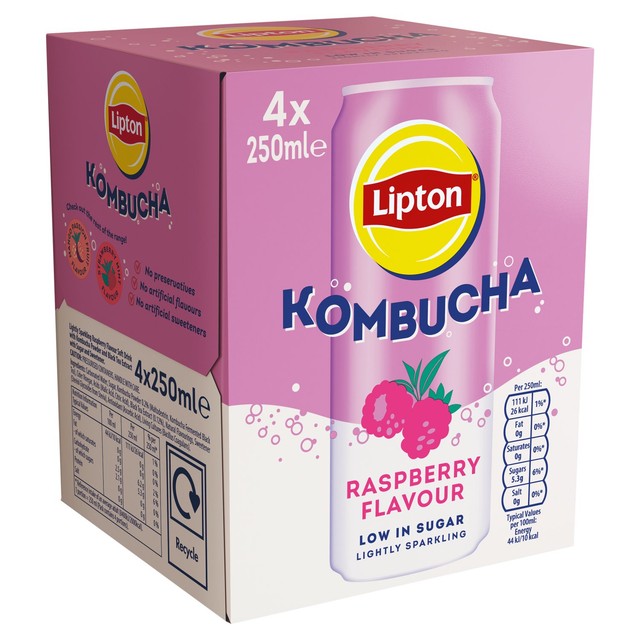 Lipton Raspberry Kombucha soft drink 4 x 250ml, UK version