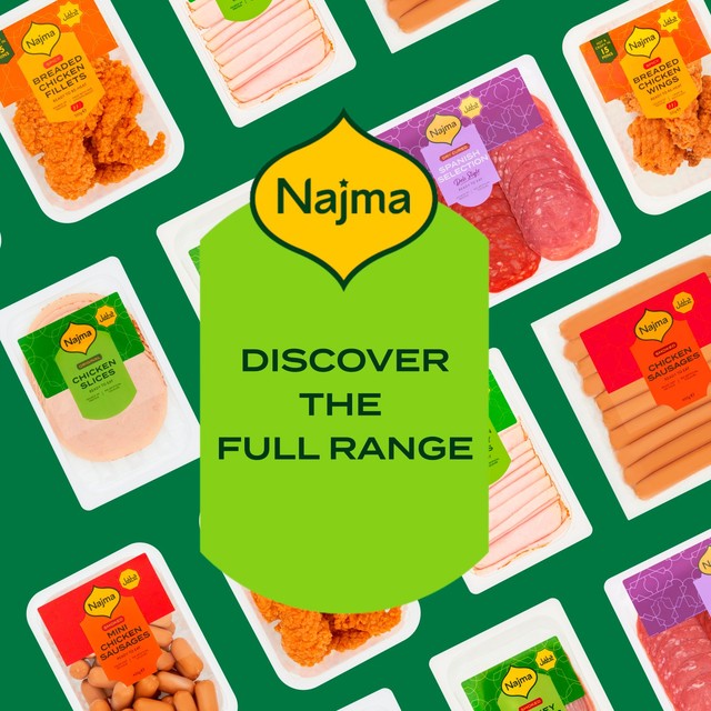 Najma smoked and cooked mini chicken sausages 400g, imported from the UK