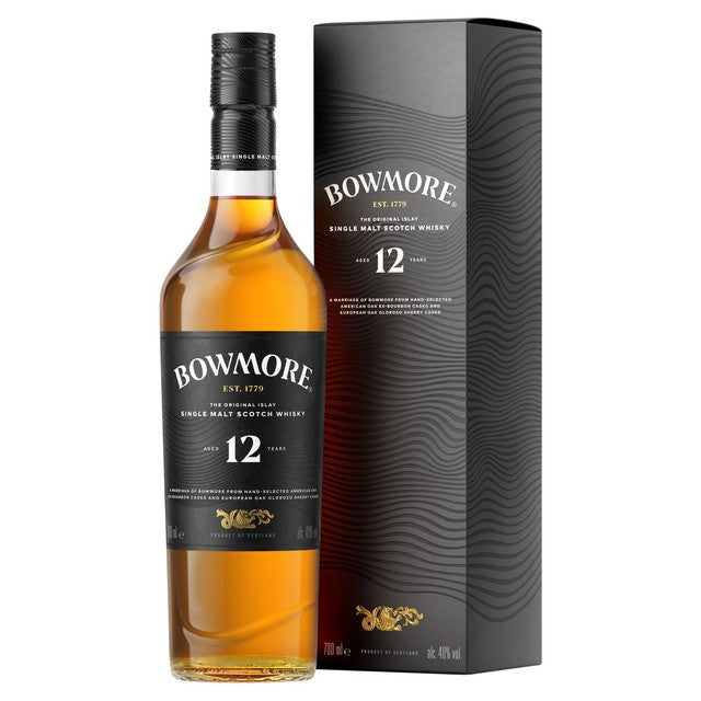 Bowmore 12 Year Old single malt Scotch whisky, imported from the UK