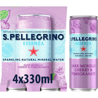 M&S San Pellegrino Essenza Cherry & Pomegranate Flavoured Sparkling Water 4 x 330ml- Buy online at McGrocer