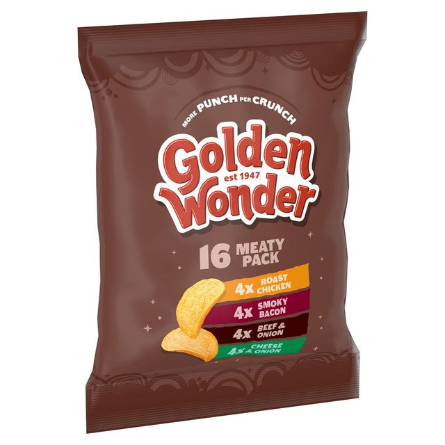 Golden Wonder meaty crisps multipack with assorted flavours, 16 packs, UK version