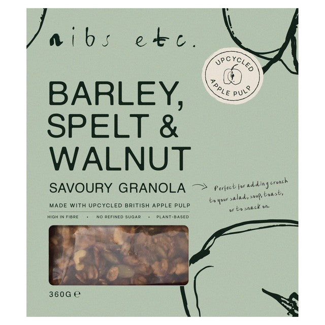 nibs etc. barley, spelt & walnut savoury granola 360g, imported from the UK
