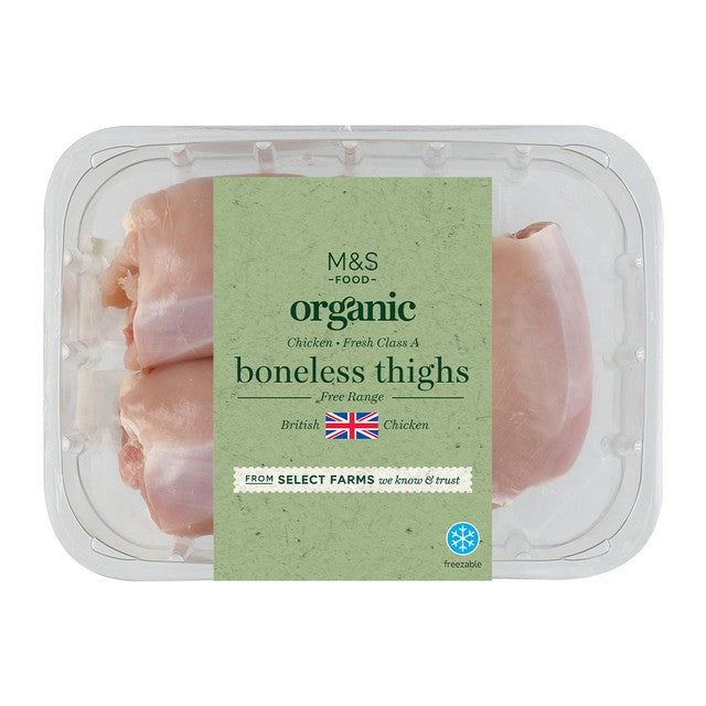 M&S organic British chicken thigh fillets 400g, imported from the UK