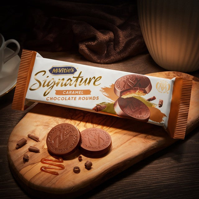 McVitie's Signature Caramel Chocolate Rounds biscuits 109g, imported from the UK