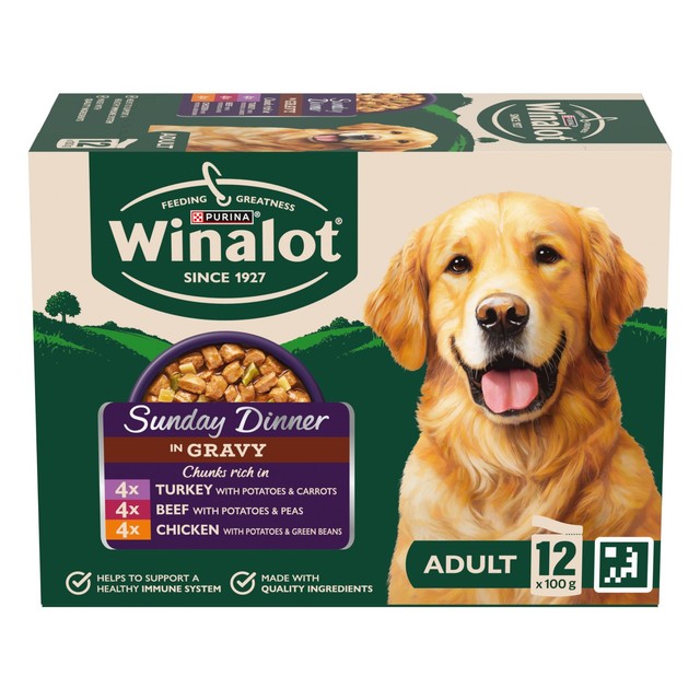 Winalot Sunday Dinner Mixed in Gravy wet dog food 12 x 100g pouches (British brand)