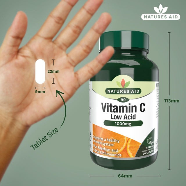 Natures Aid Low Acid Vitamin C 1000mg Tablets, imported from the UK