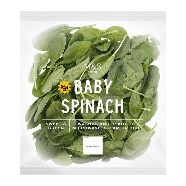 M&S Babyspinat, gewaschen und kochfertig, 80 g, importiert aus Großbritannien