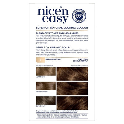 M&S Clairol Nice'n Easy 5 Medium Brun Permanent Hårfarge 60ml- Kjøp online på McGrocer