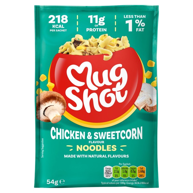 Mug Shot Chicken Noodles with Sweetcorn & Mushrooms 54g, imported from the UK