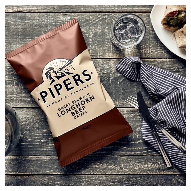 Pipers Longhorn Beef flavour sharing crisps 150g, imported from the UK