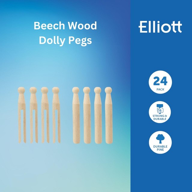 Elliotts Beech Wood Dolly Pegs 24 Pack - British product
