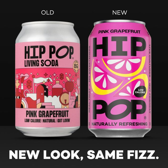 Hip Pop pink grapefruit sparkling drink 4 x 330ml cans, UK version