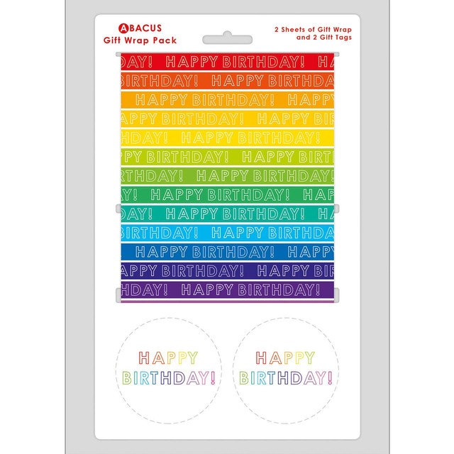 Abacus rainbow stripe gift wrap 50x70cm, imported from the UK