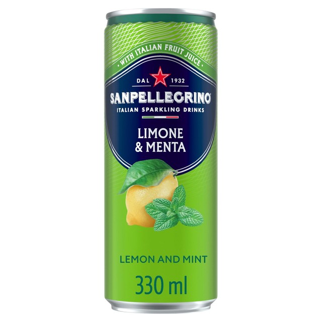 San Pellegrino Lemon & Mint sparkling drink 330ml, imported from the UK