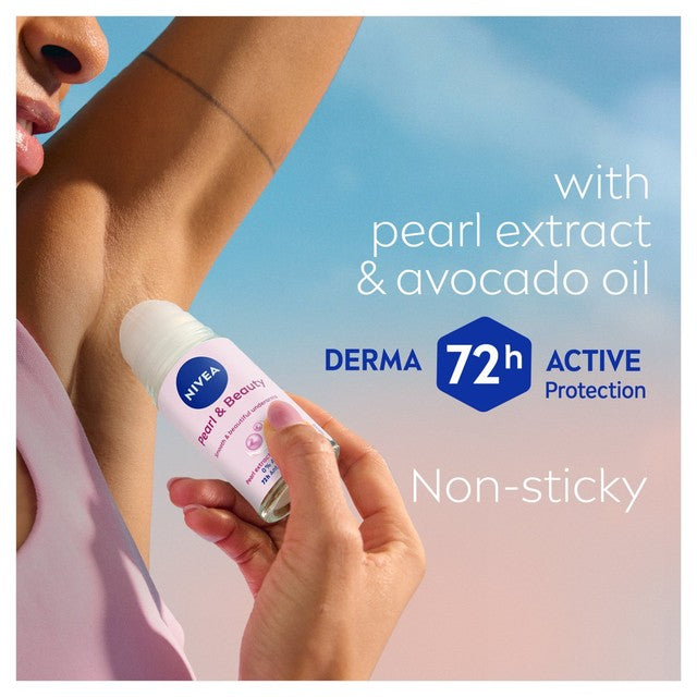 NIVEA Pearl & Beauty Anti-Perspirant Deodorant Roll-On 50ml, imported from the UK