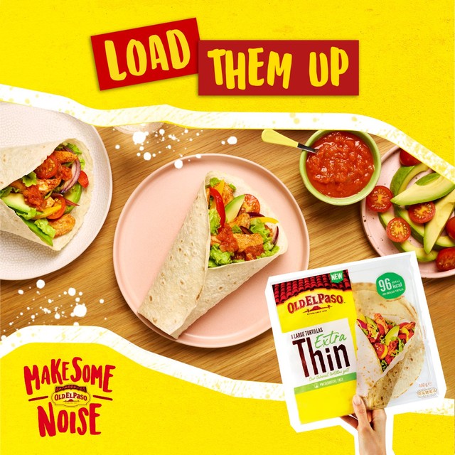 Old El Paso extra thin tortilla wraps 6 pack, imported from the UK.
