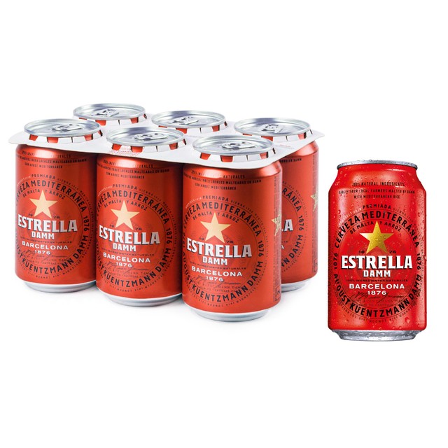 Estrella Damm premium lager beer 6 x 330ml cans - British product