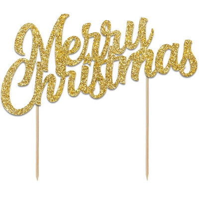 M&S Anniversary House Gold Glitter Merry Christmas Cake Topper Decoration 18x15cm- Buy online at McGrocer