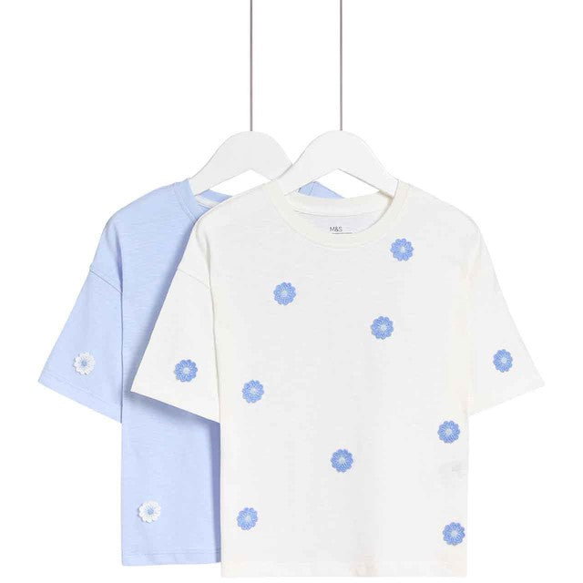 M&S floral tops blue age 4-5 years 2 pack, imported from the UK