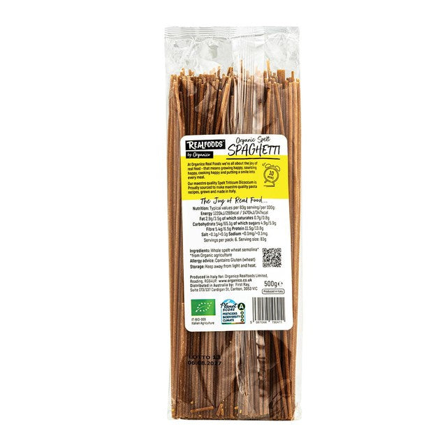 Realfoods by Organico spelt spaghetti 500g, imported from the UK