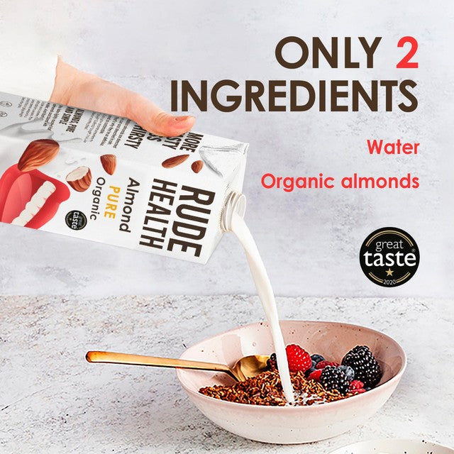 Rude Health organic unsweetened almond drink 1L, imported from the UK