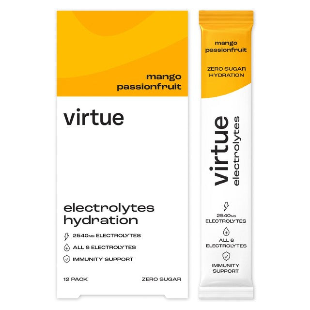 Virtue Electrolytes Mango Passionfruit powder 12 x 5g sachets (British brand)