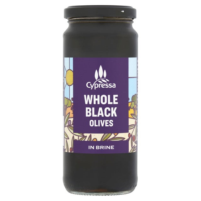 Cypressa whole black olives in brine 340g - British product