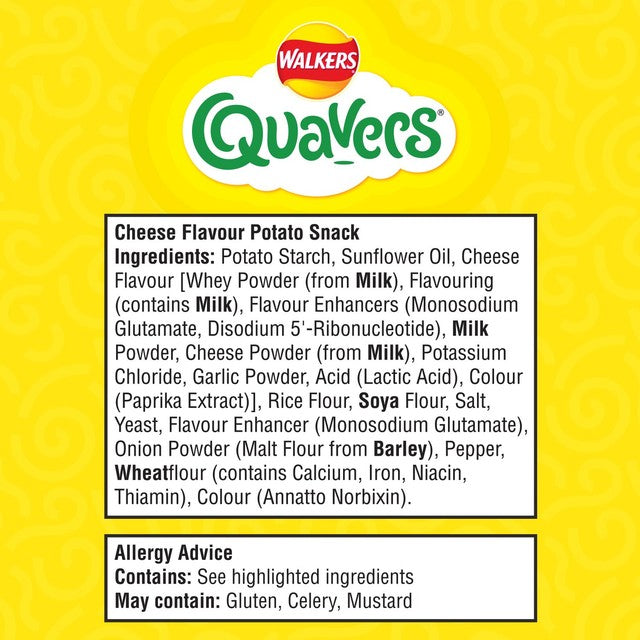 Walkers Quavers cheese flavour potato snacks multipack 20 x 16g (British brand)