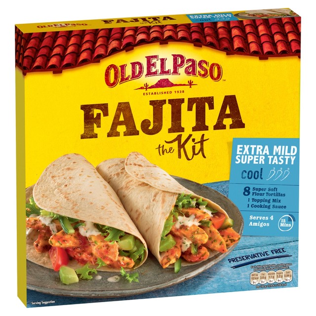 Old El Paso Extra Mild Fajita Kit 476g, imported from the UK