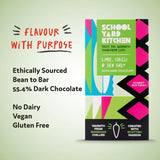 School Yard dark chocolate bar with lime, chilli and sea salt, imported from the UK