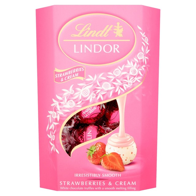 Lindt Strawberries & Cream chocolate truffles 200g, UK version