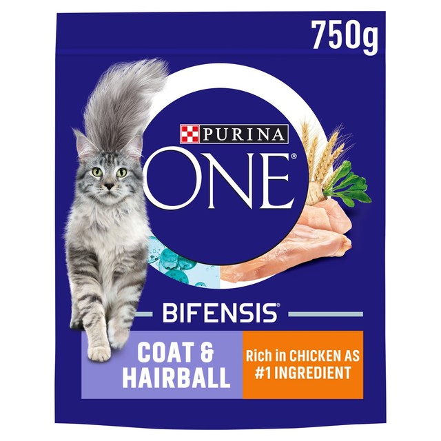 Purina One Coat & Hairball Chicken dry cat food 750g, imported from the UK