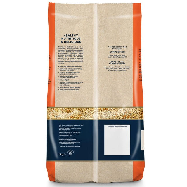 Marriages budgie seed mix 1kg, imported from the UK