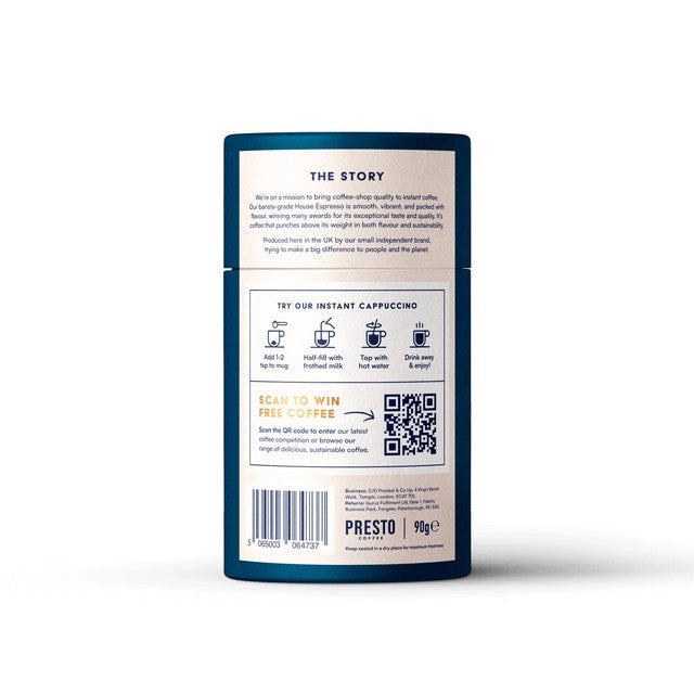 Presto House Espresso instant coffee 100g, imported from the UK