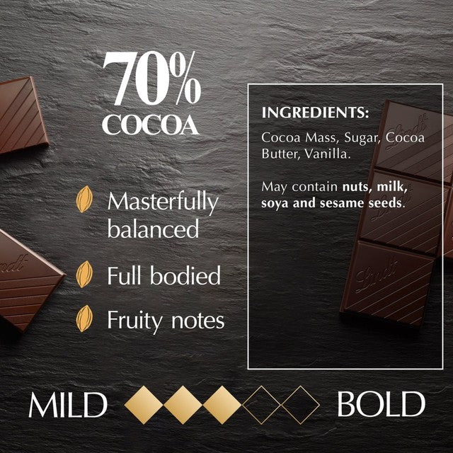 Lindt 70% cocoa dark chocolate bar 100g, UK version