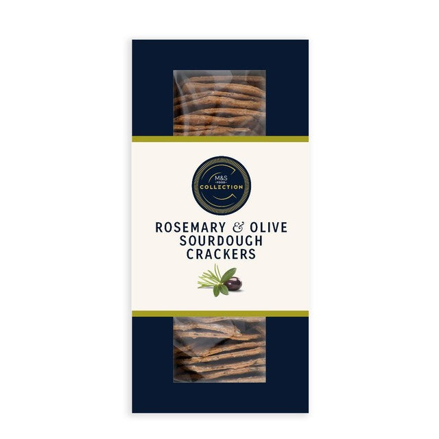 M&S Rosemary & Olive sourdough crackers 130g, imported from the UK