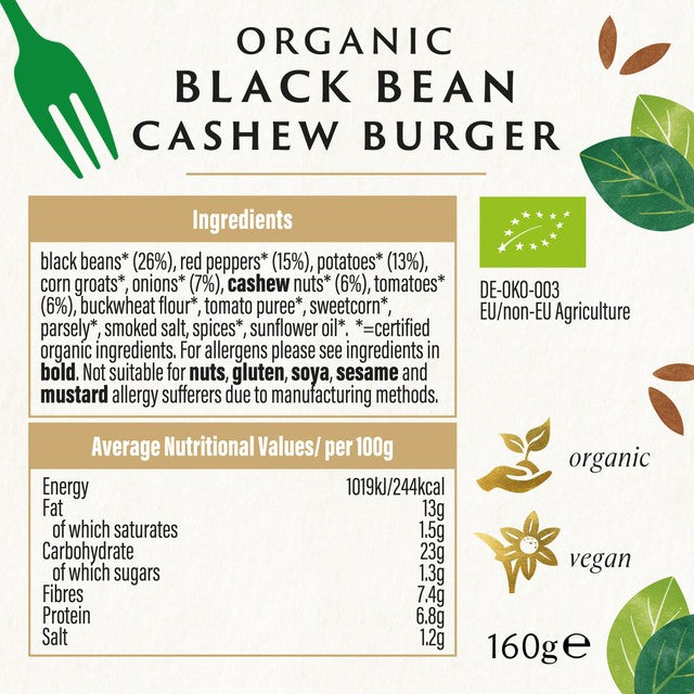 Biona black bean cashew burgers 160g - British product
