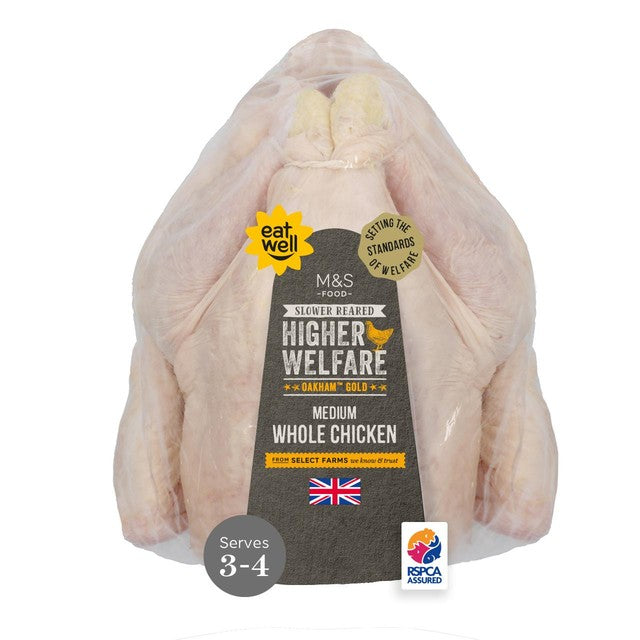 M&S Oakham Gold Medium whole chicken 1.2kg, imported from the UK