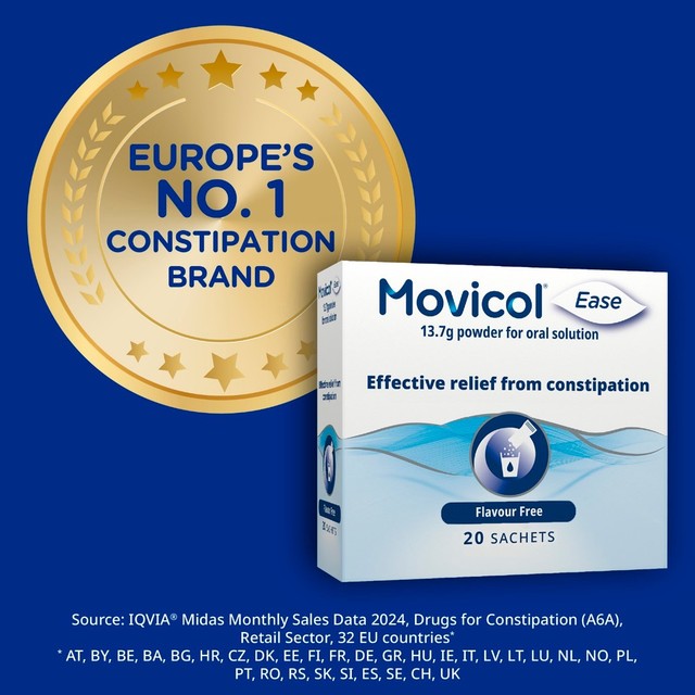 Movicol Ease Plain laxative powder 13.7g sachets, imported from the UK
